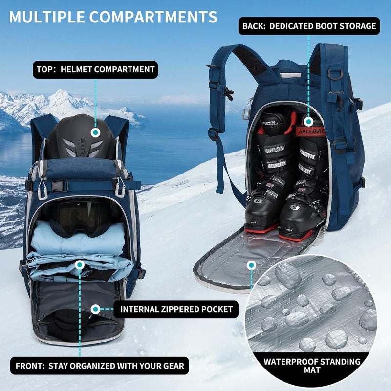 NONSAR Store Ski Boot Bag, 50L Snowboard Boot Travel Backpack - Waterproof Ski Bag for Ski Helmet, Googles, Gloves, Skis, Snowboard & Accessories for Men Women - Image 5